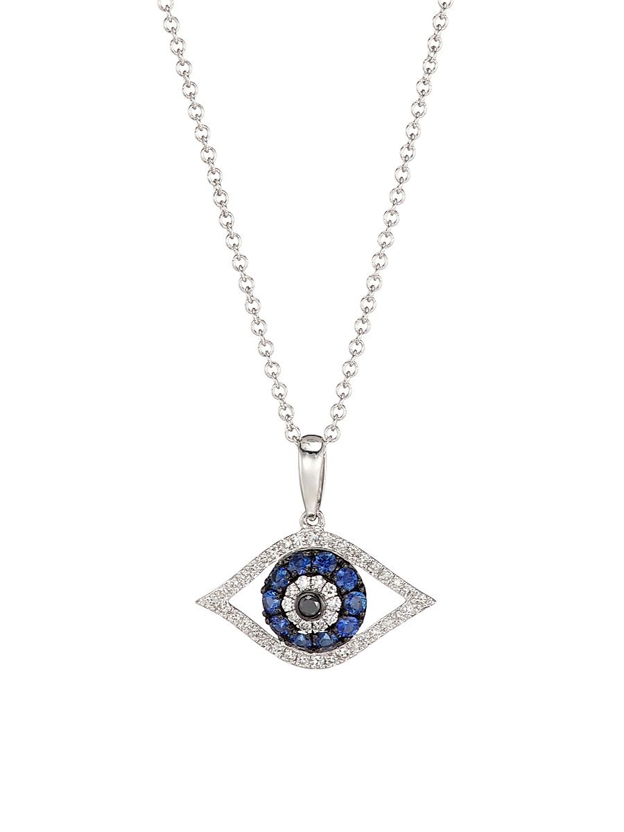 Women's 14K White Gold, 0.14 TCW Diamond & Sapphire Evil Eye Pendant Necklace - White Gold