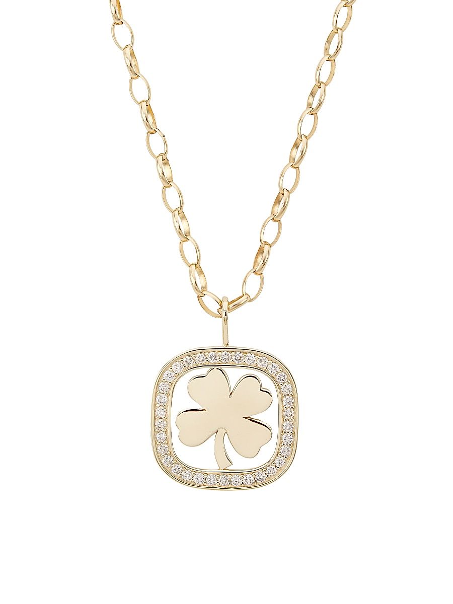 Women's XL Clover 14K Gold & Diamond Open Icon Charm Necklace - Gold