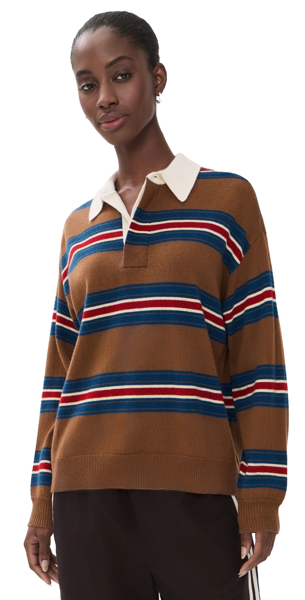 STAUD Michael Cashmere Polo Sweater Savoy Stripe S