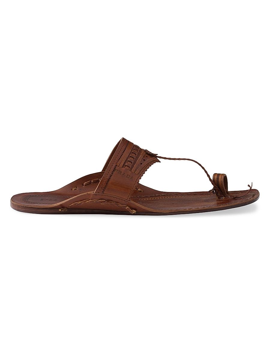 Men's Prada Made in India x Inspired By Kolhapuri Chappal Leather Sandals - Brown - Size 12