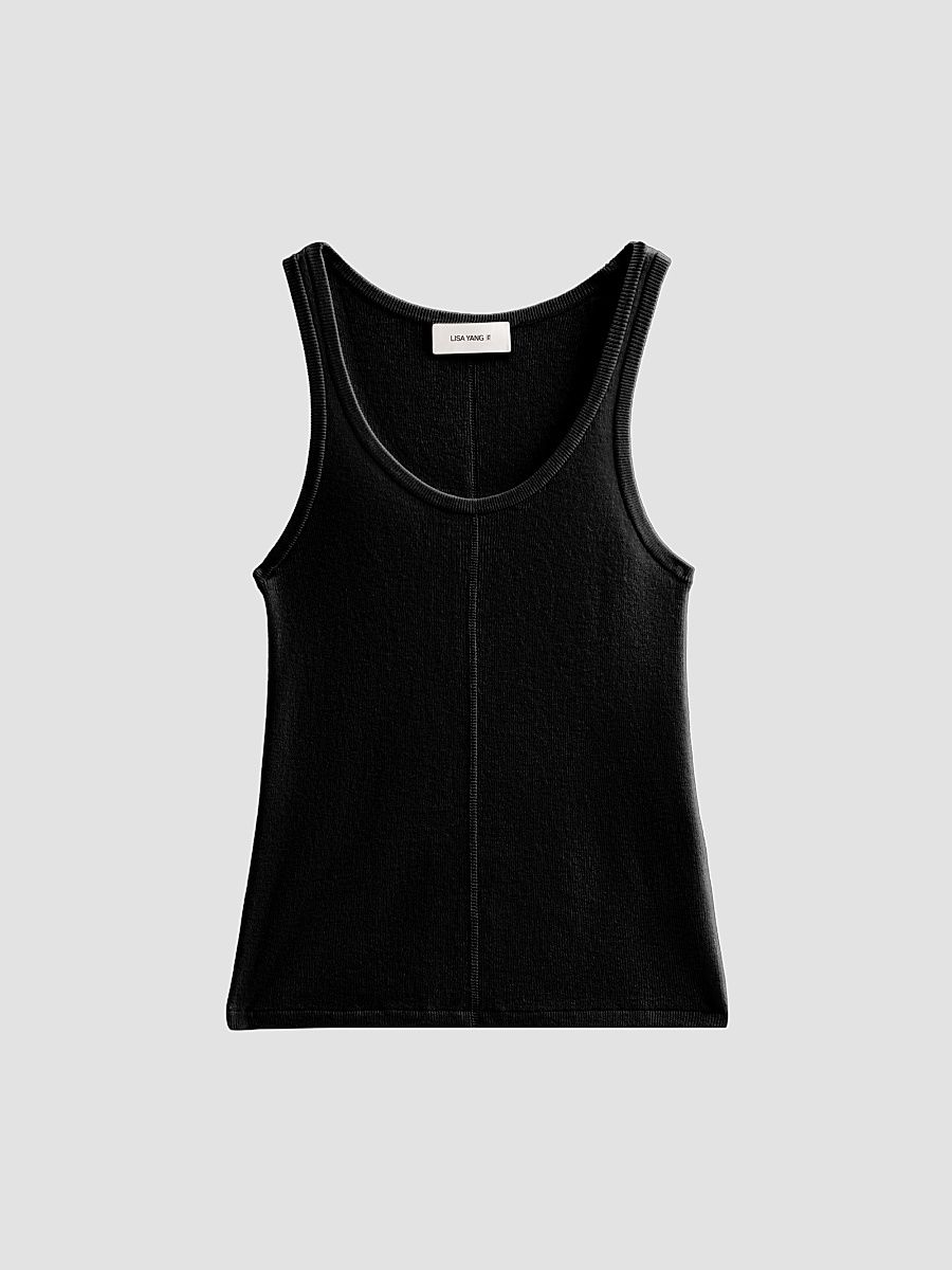 Women's Meng Rib-Knit Cotton-Cashmere Tank - Noir - Size XS