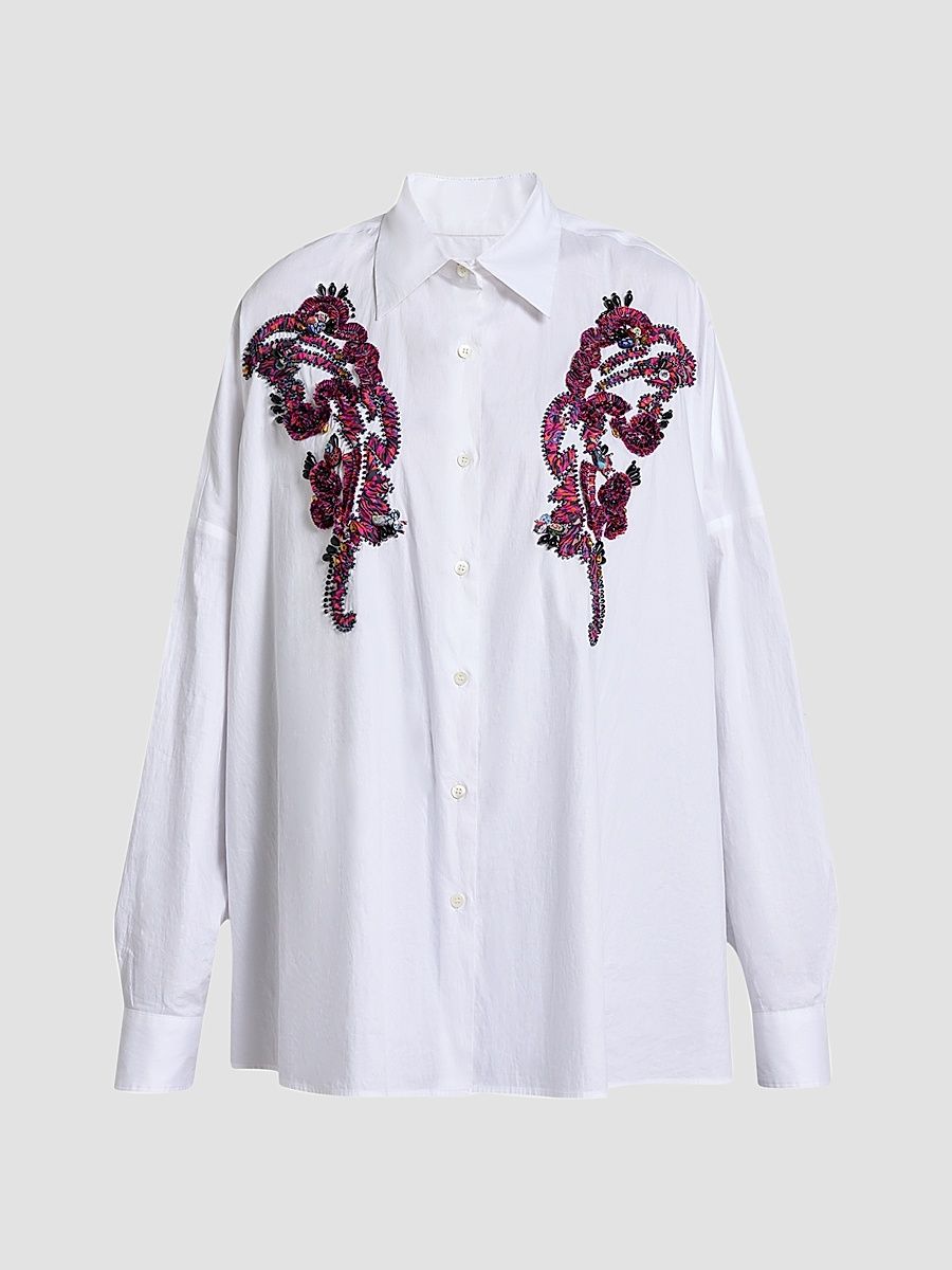 Dries Van Noten Women's Casia Embroidered Cotton Shirt - White - Size XS