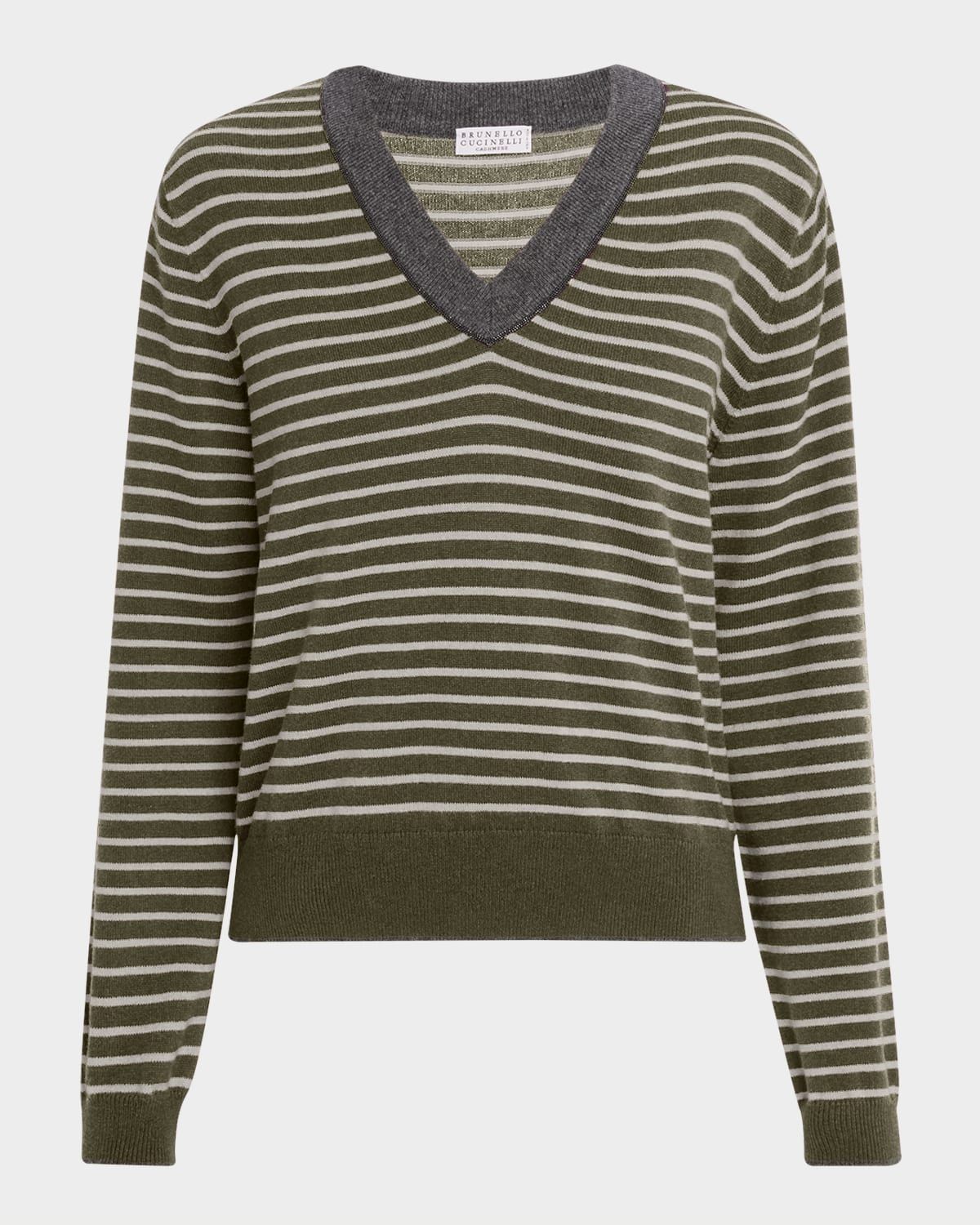Striped Wool-Cashmere V-Neck Sweater