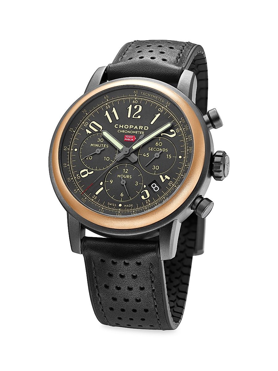 Men's Mille Miglia Limited Edition 18K Rose Gold, Stainless Steel & Leather Strap Chronograph Watch - Black