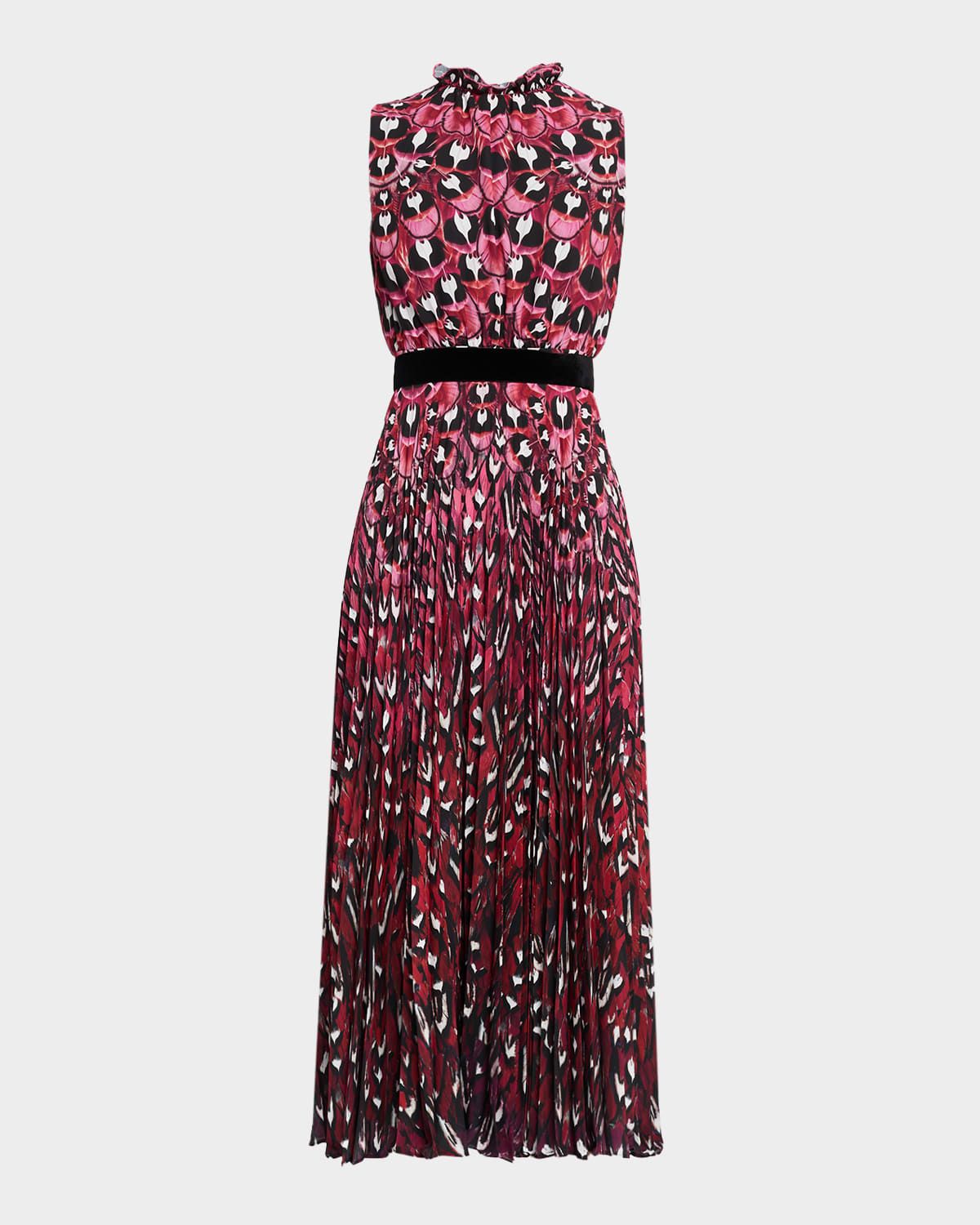 Hollie Ombre Feather-Print Midi Dress