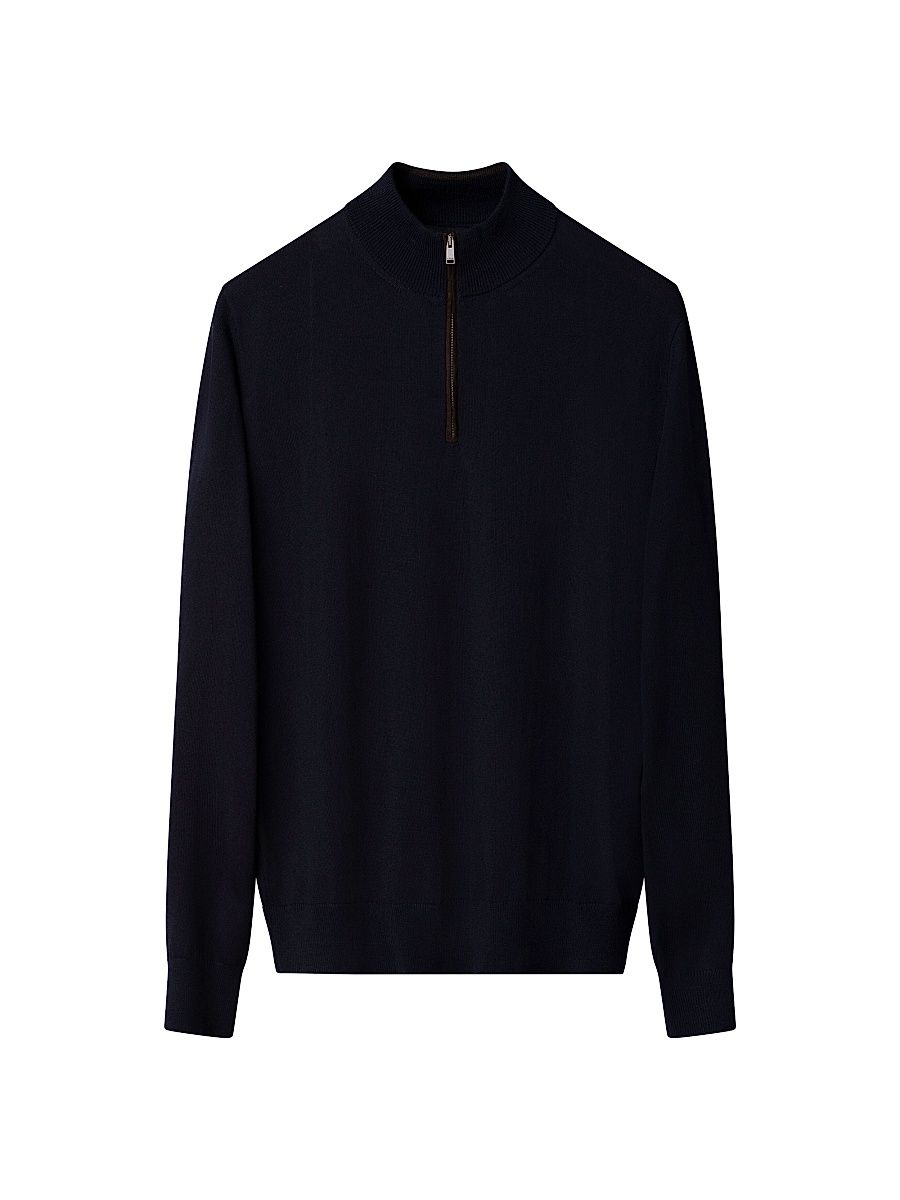 Men's Merino Wool Quarter-Zip Sweater - Navy - Size XXL