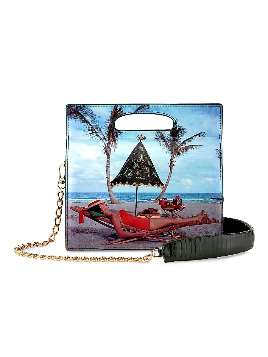 Women's Stella Top Handle Bag Tall Collaboration with Slim Aarons in Patent Leather with Gold Hardware - Slim Aarons Christmas