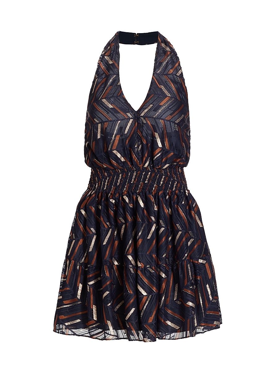 Women's Blanch Chevron Halter Minidress - Spring Navy Lurex Chevron - Size Large