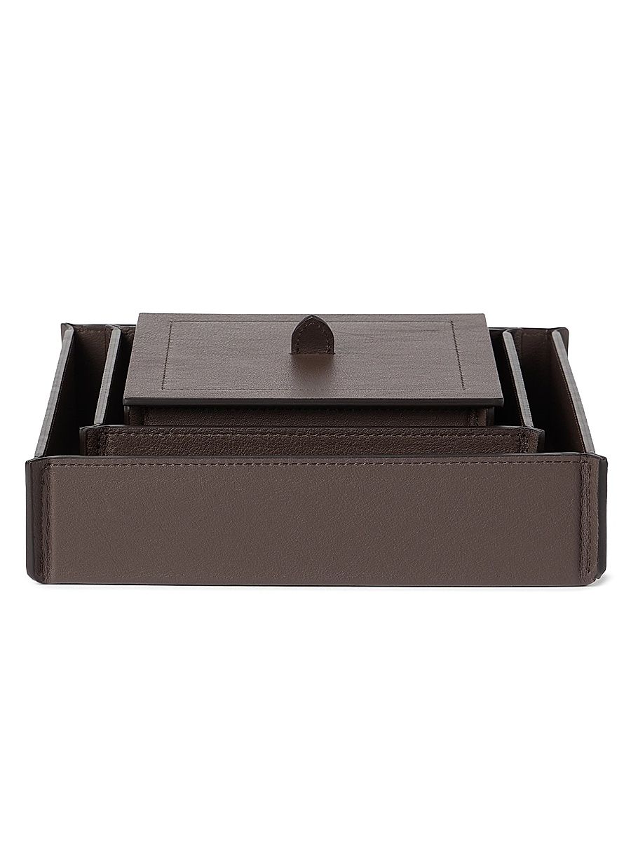 Trio of Leather Organizer Boxes with Lids - Ivory