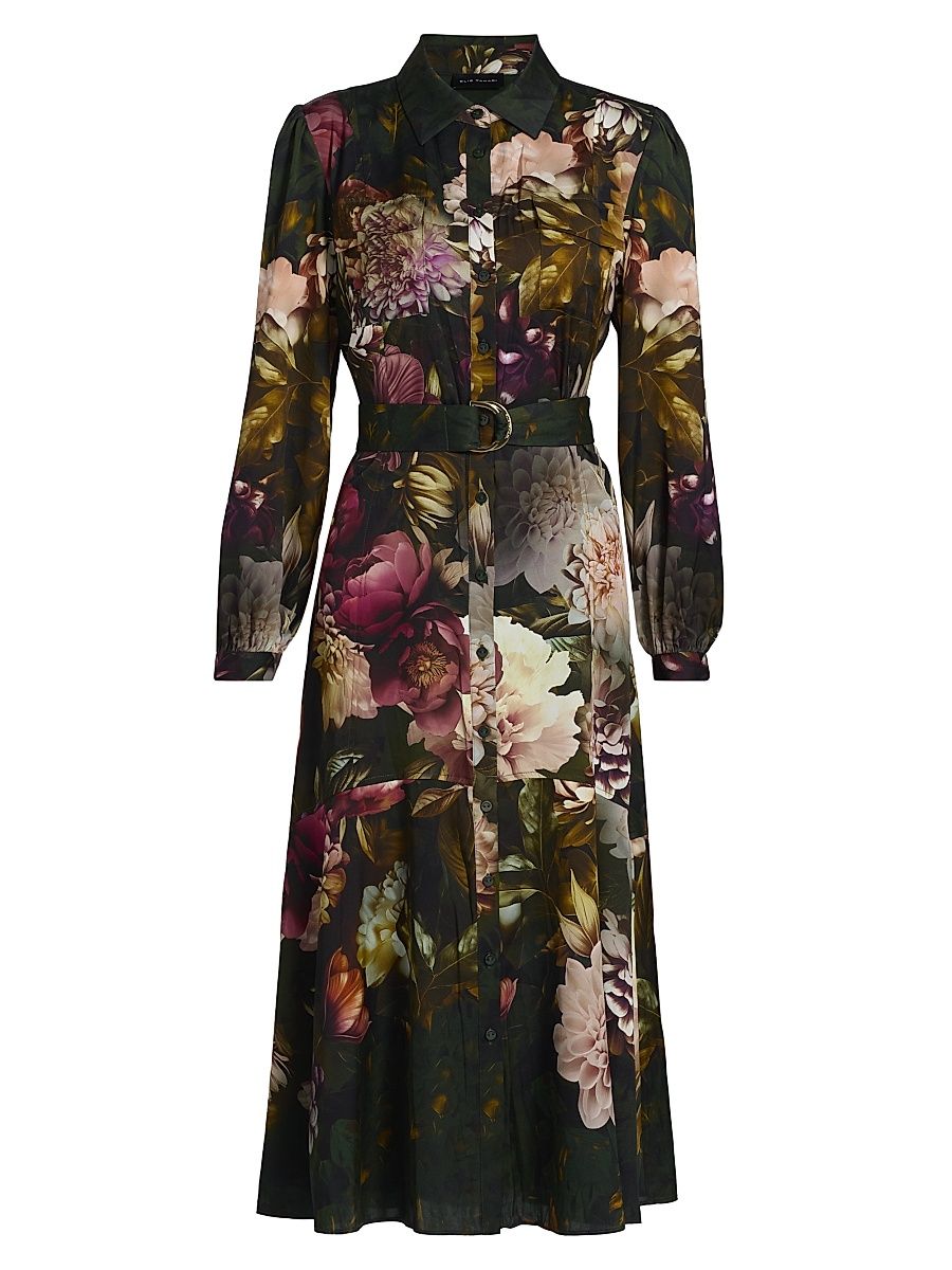 Women's Mila Floral Silk-Blend Midi-Shirtdress - Enchanted Floral Print - Size Medium