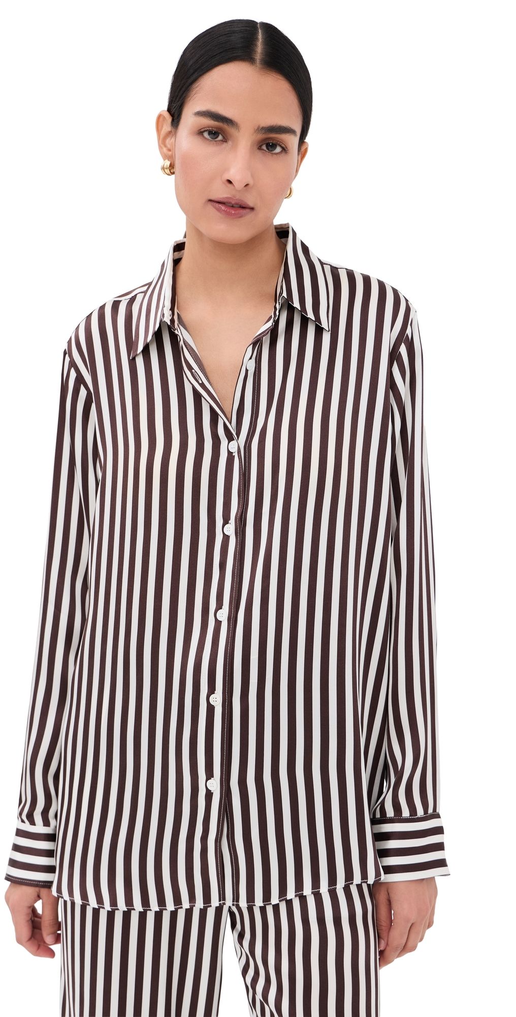 SPRWMN Mara Silk Button Up Brown Stripes XS