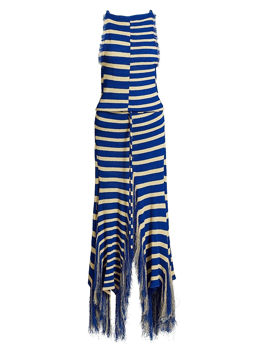 Women's Yves Stripe Fringed Knit Dress - Cobalt Multi - Size Large