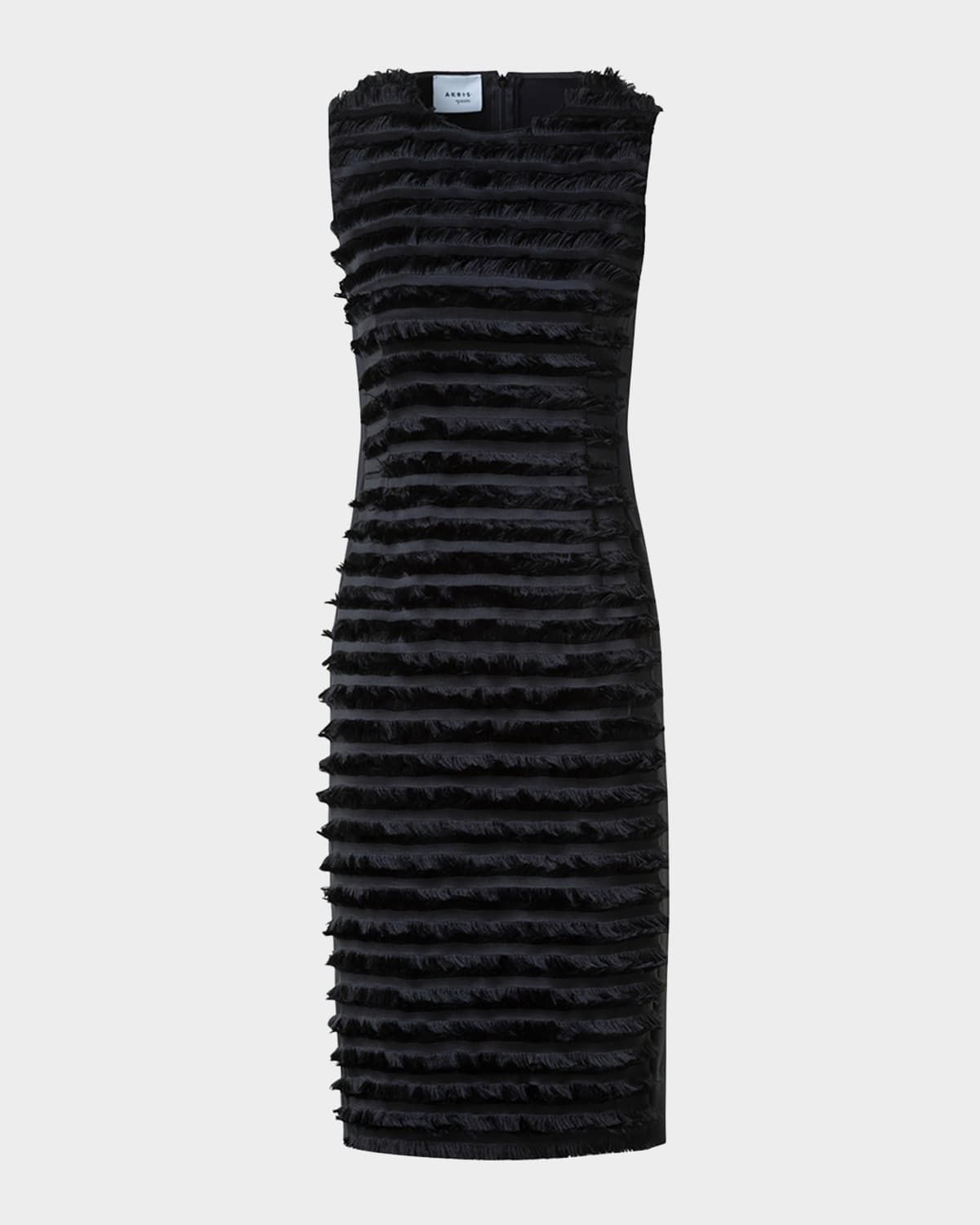 Striped Fringe Techno Taffeta Sleeveless Dress