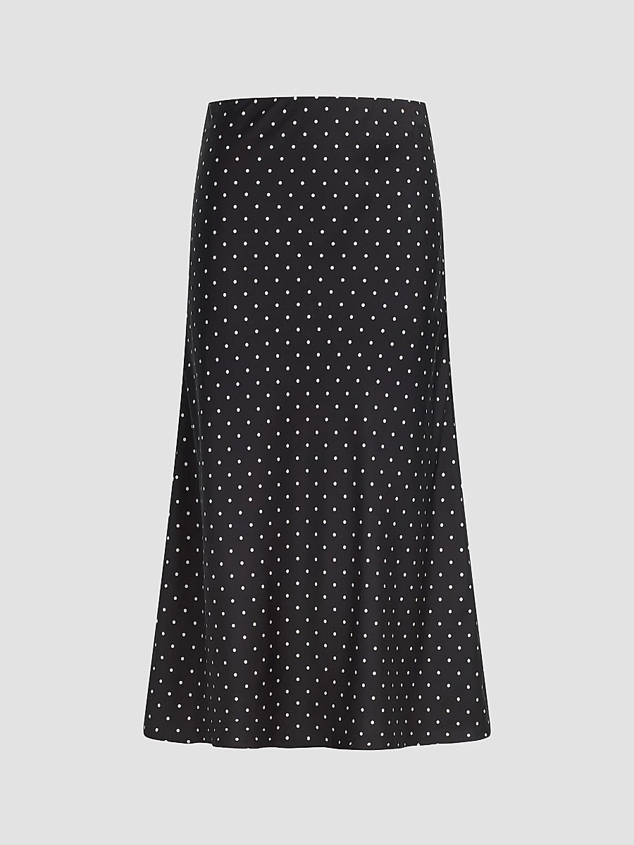 Women's Ines Polka Dot A-Line Midi Skirt - Black Polka Dot - Size Small