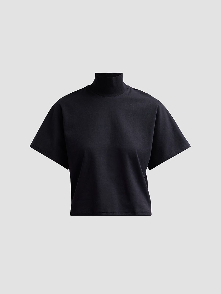 Majestic Filatures Women's Supima Cotton Mock Turtleneck Top - Noir - Size Large