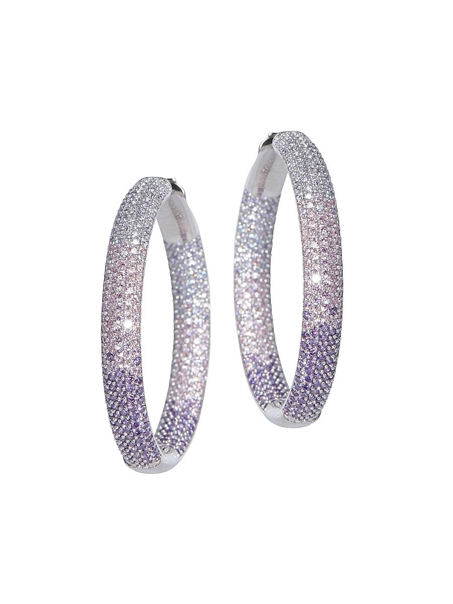 Women's Tire Rhodium Vermeil & Crystal Ombré Hoop Earrings - Purple Ombre