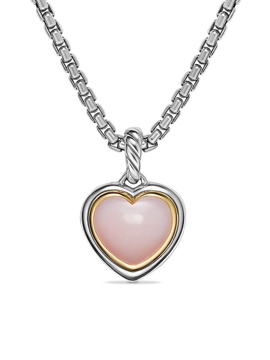 Women's Heart Amulet in Sterling Silver and 18K Yellow Gold with Pink Opal, 17MM - Pink Opal