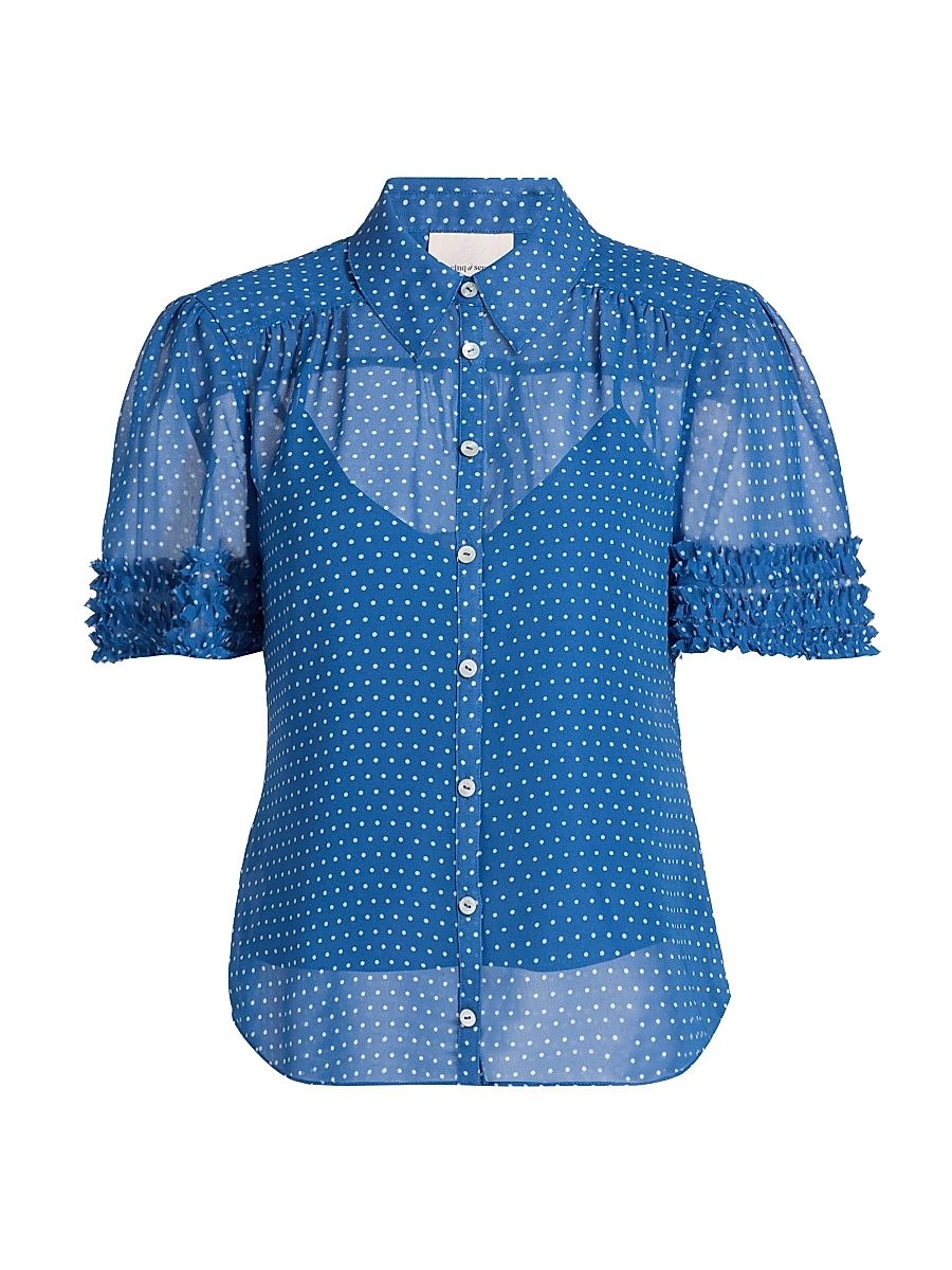 Women's Galea Polka Dot Ruffled Blouse - Twilight Bay Ivory - Size Large