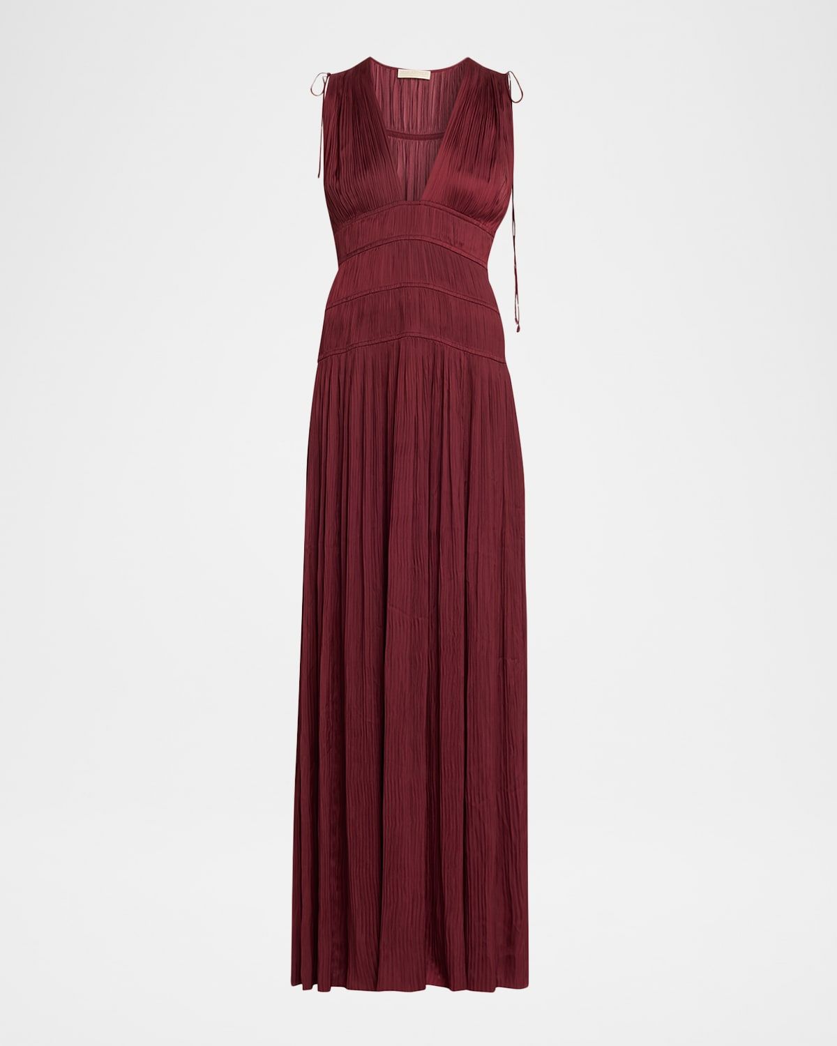 Tasneem Pleated Deep-V Satin Gown