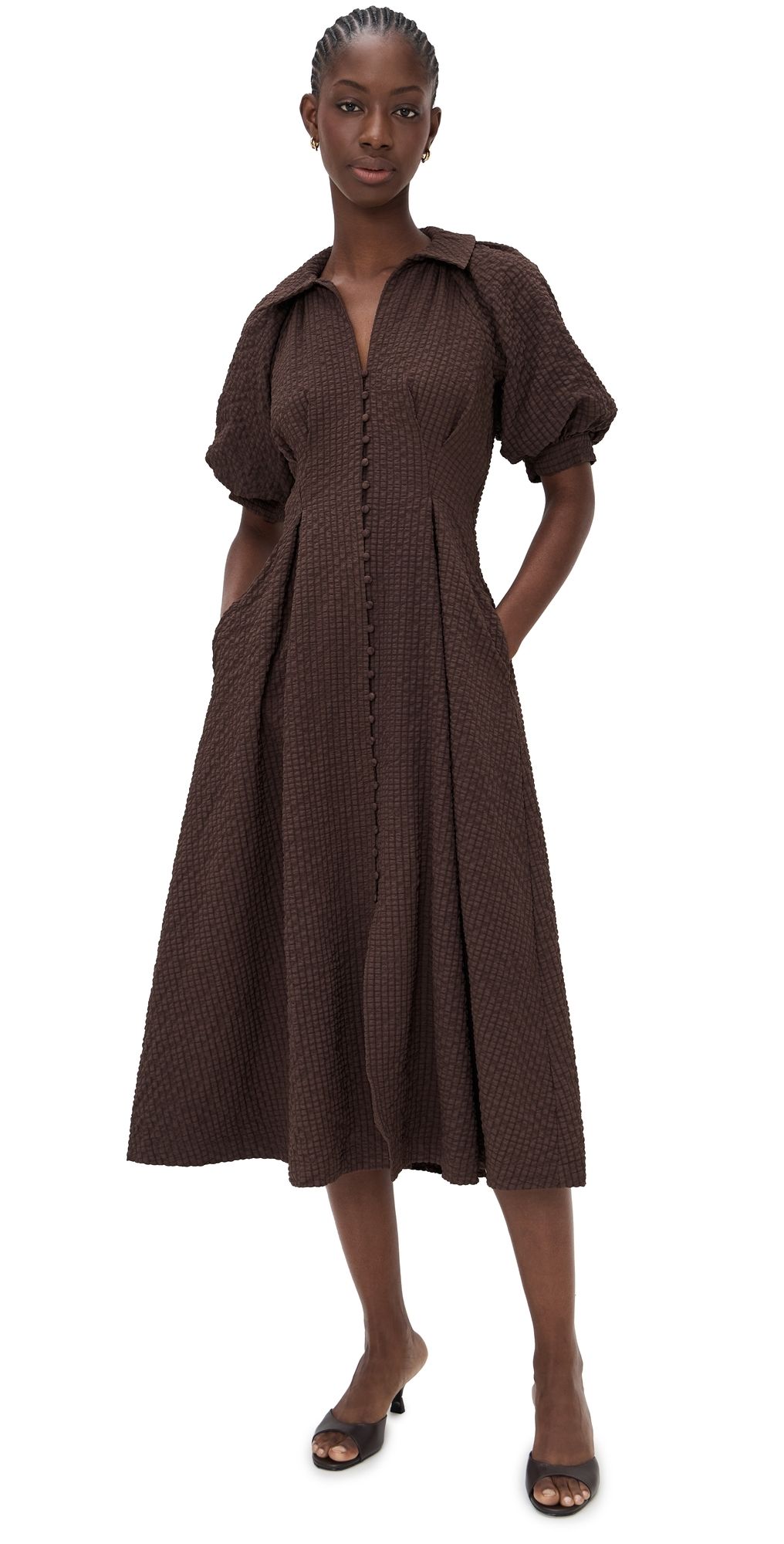 English Factory Shirt Midi Dress Brown S