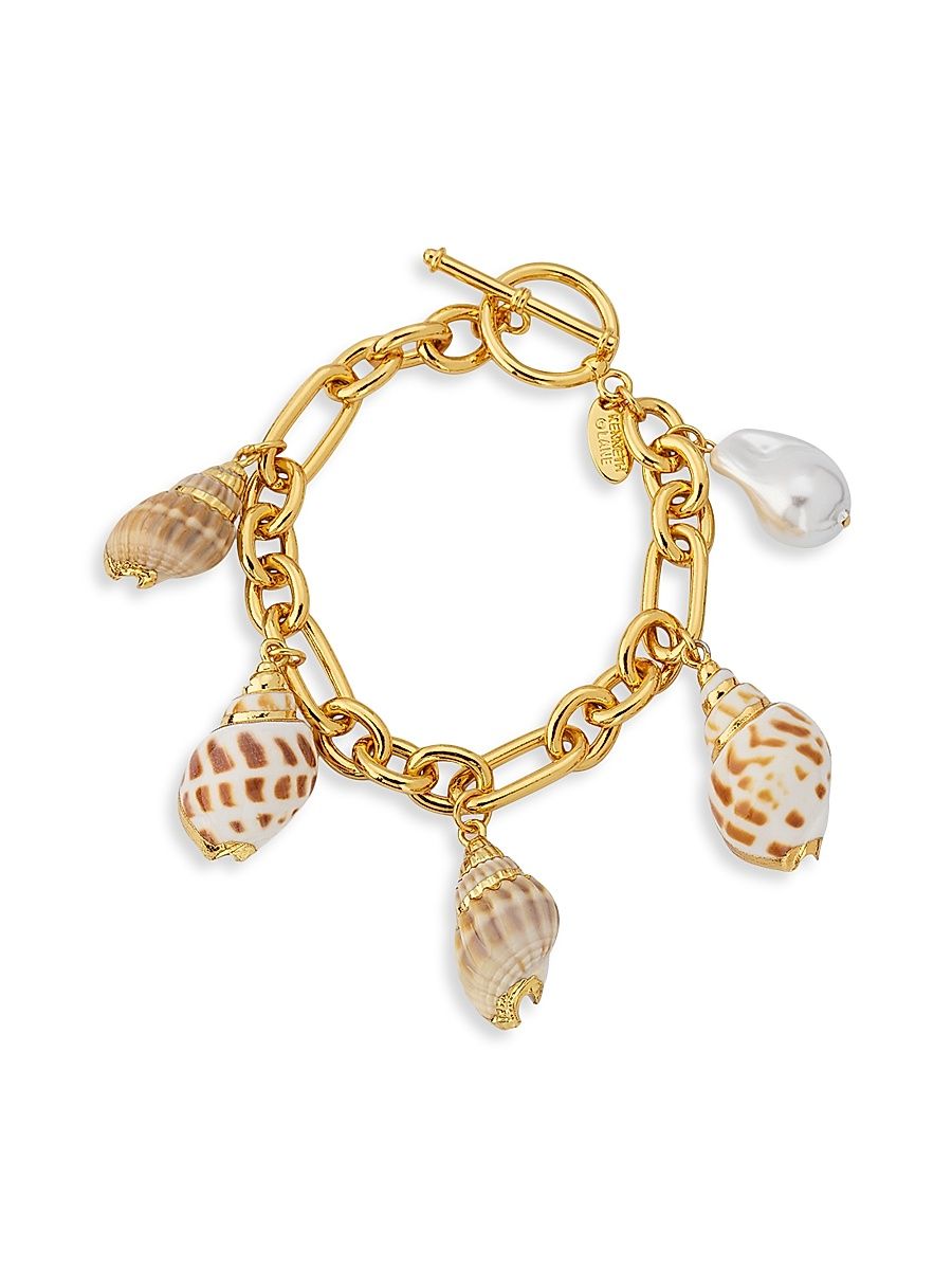 Women's Goldtone, Imitation Pearl & Shell Charm Bracelet - Gold