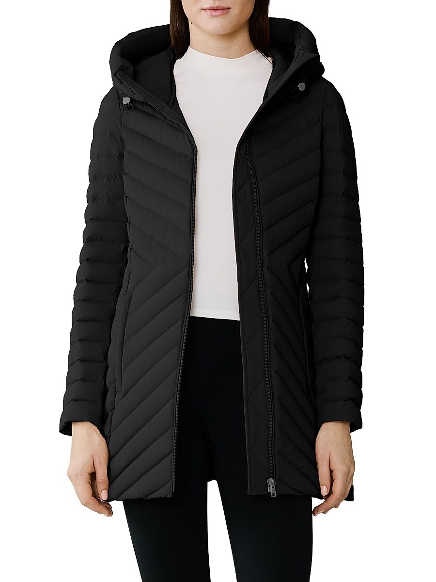 Women's Estelle Quilted Down Hooded Jacket - Black - Size XL