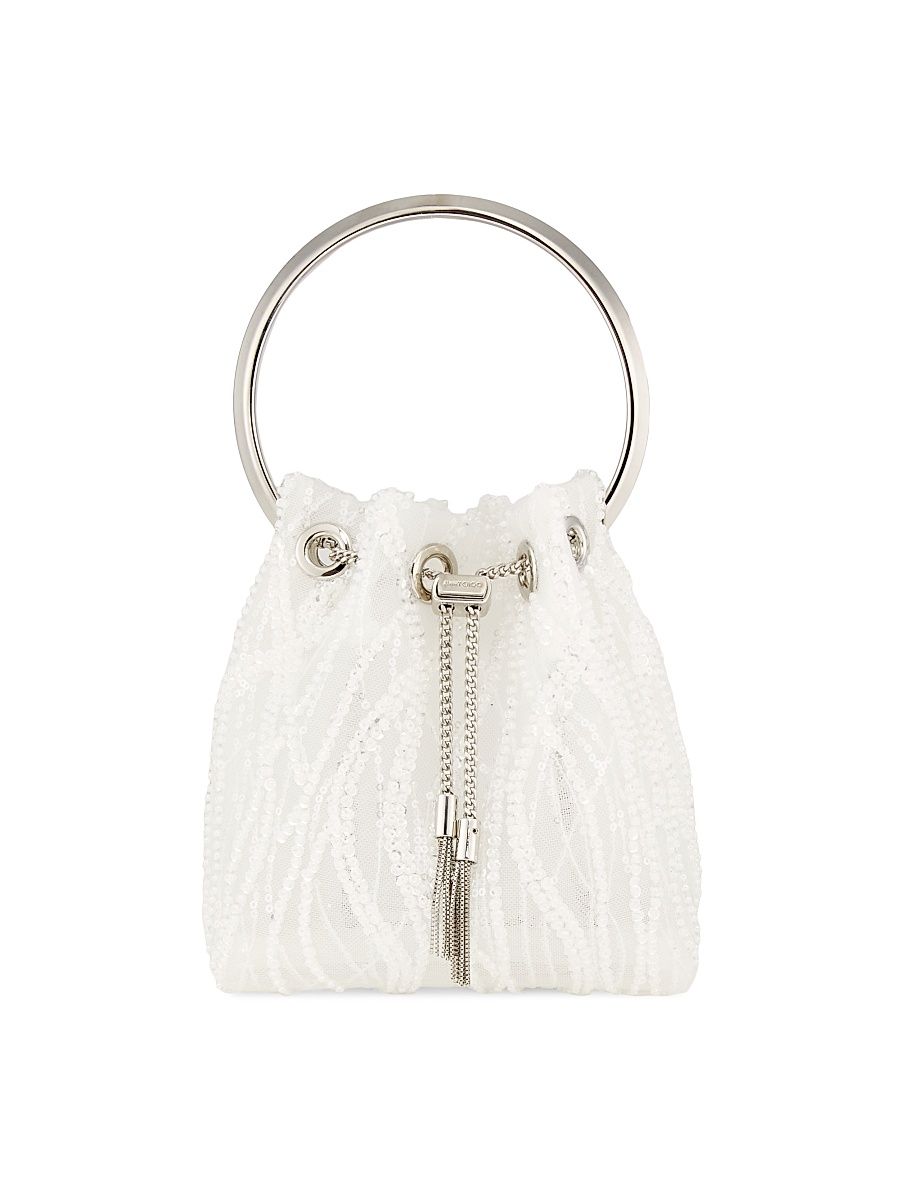 Women's Bon Bon Sequined Mesh Top Handle Bag - Ivory Silver