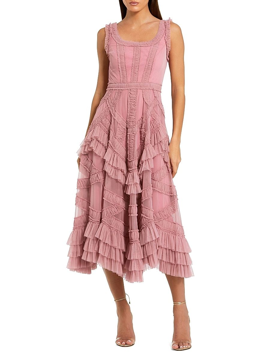 Women's Petite Ruffled A-Line Cocktail Dress - Antique Rose - Size Petite 14