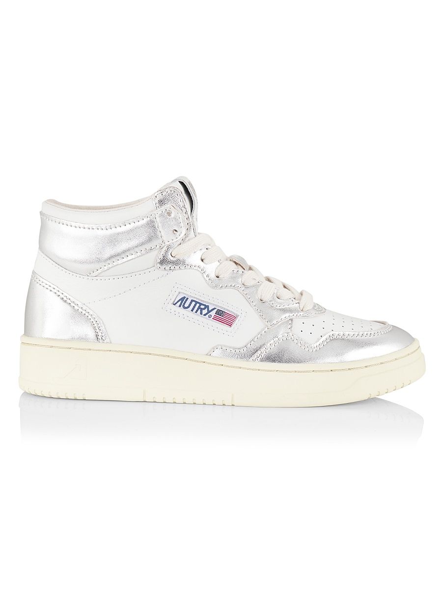 Women's Medalist Mid-Top Leather Sneakers - White Silver - Size 9