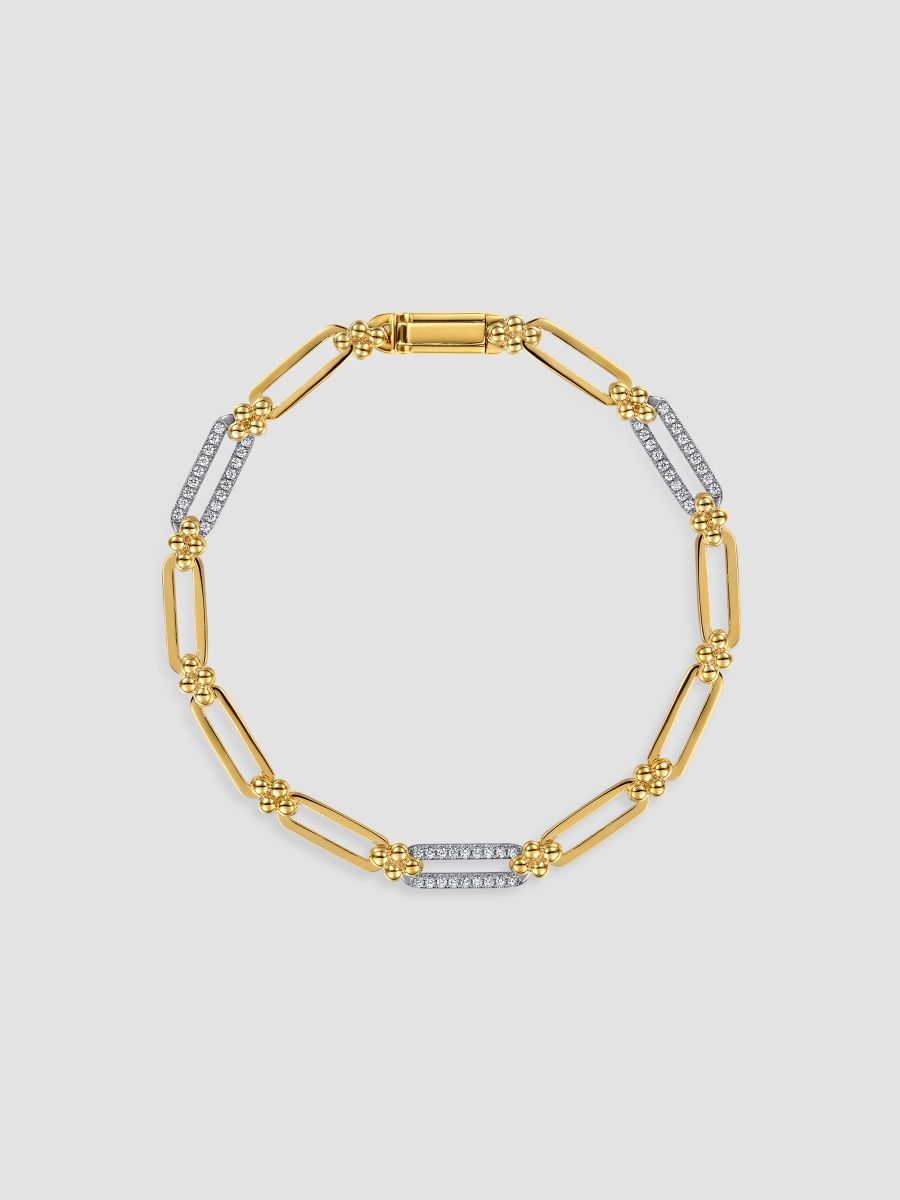 Gabriel & Co Women's Bujukan Clover Two-Tone 14K Gold & 0.30 TCW Diamond Paper Clip Chain Bracelet - Yellow Gold - Size 7