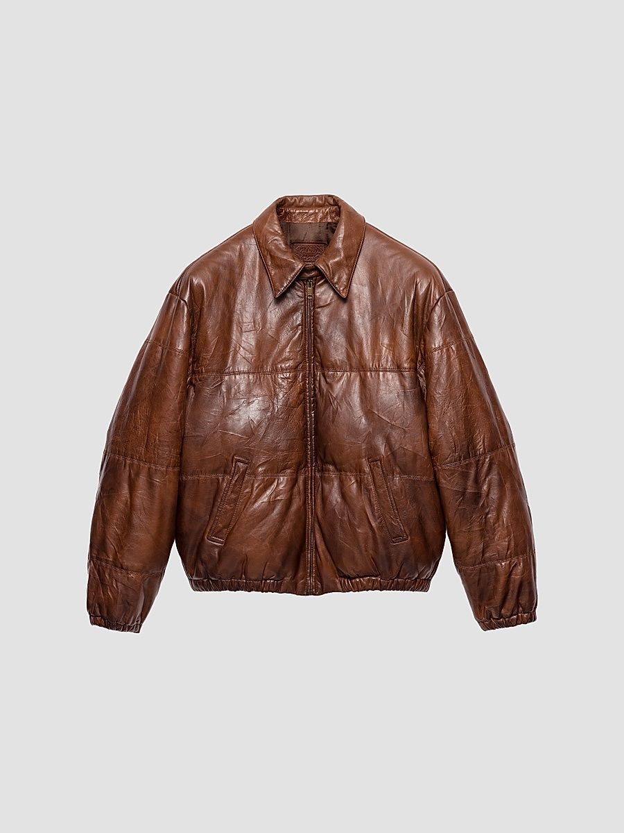 Men's Nappa Leather Jacket - Brown - Size 36