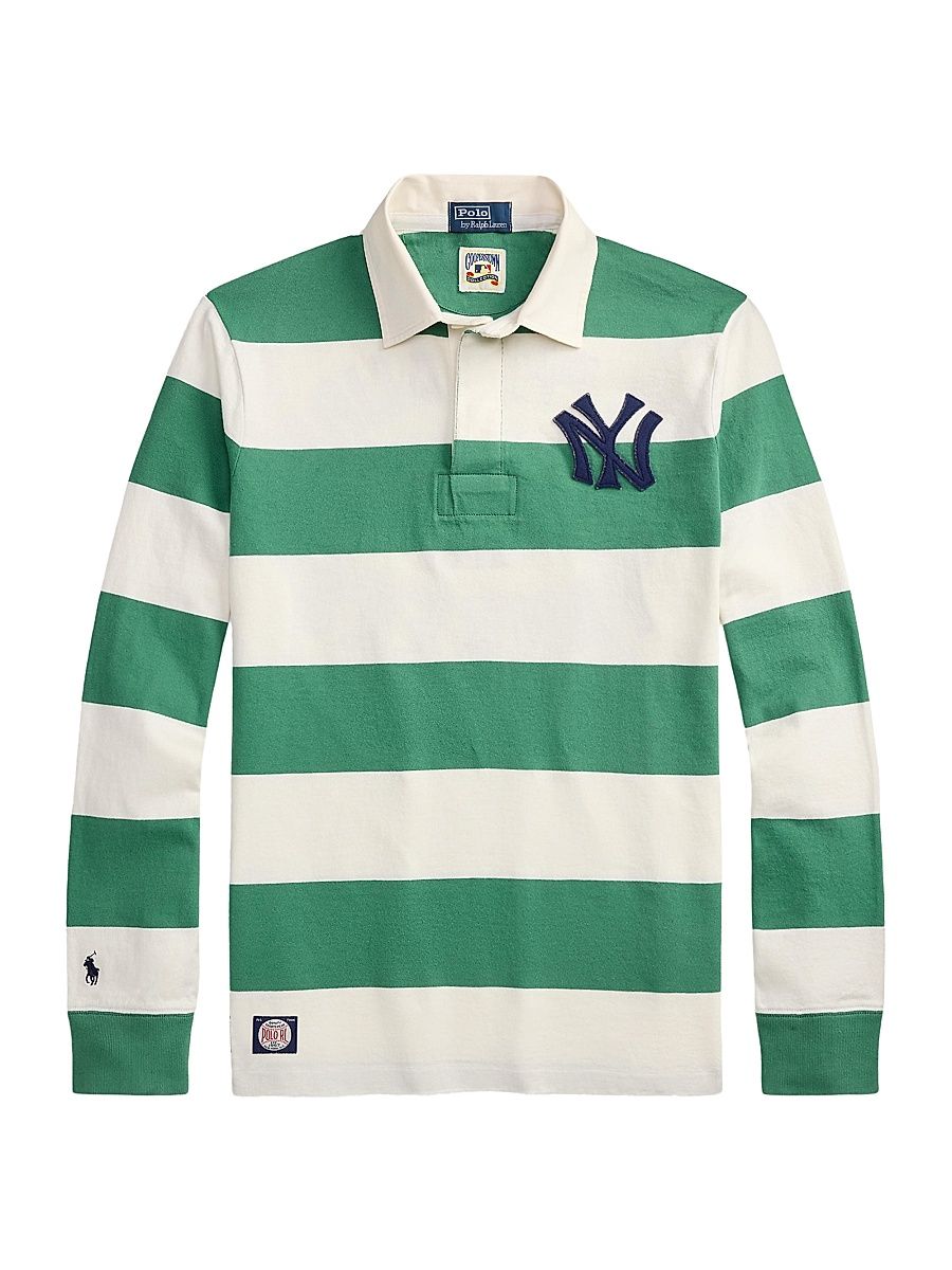 Men's Yankees Striped Polo Shirt - Bay Green Deckwash White - Size XL