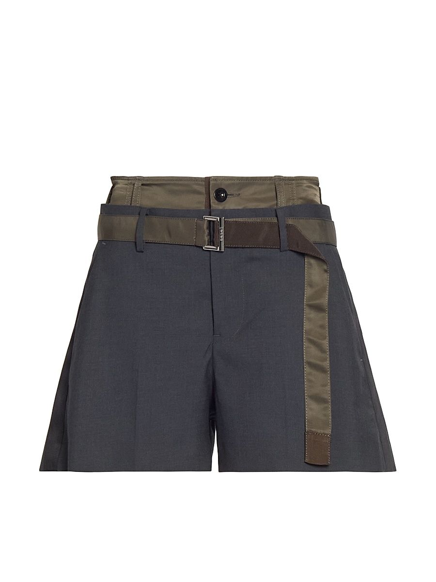 Women's Belted Hybrid Design Twill Shorts - Grayd Khaki - Size XL