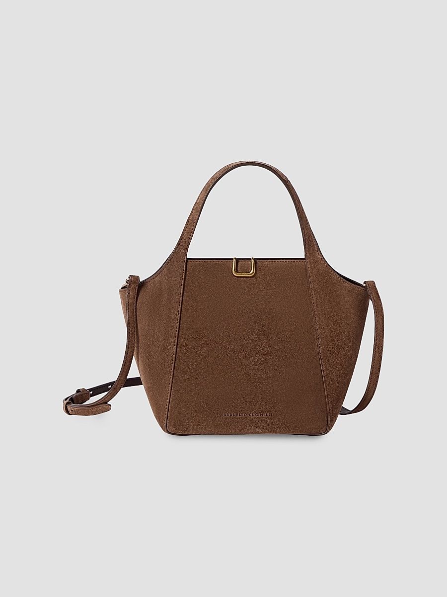 Women's Sartorial Small Bucket Bag in Suede - Caramel