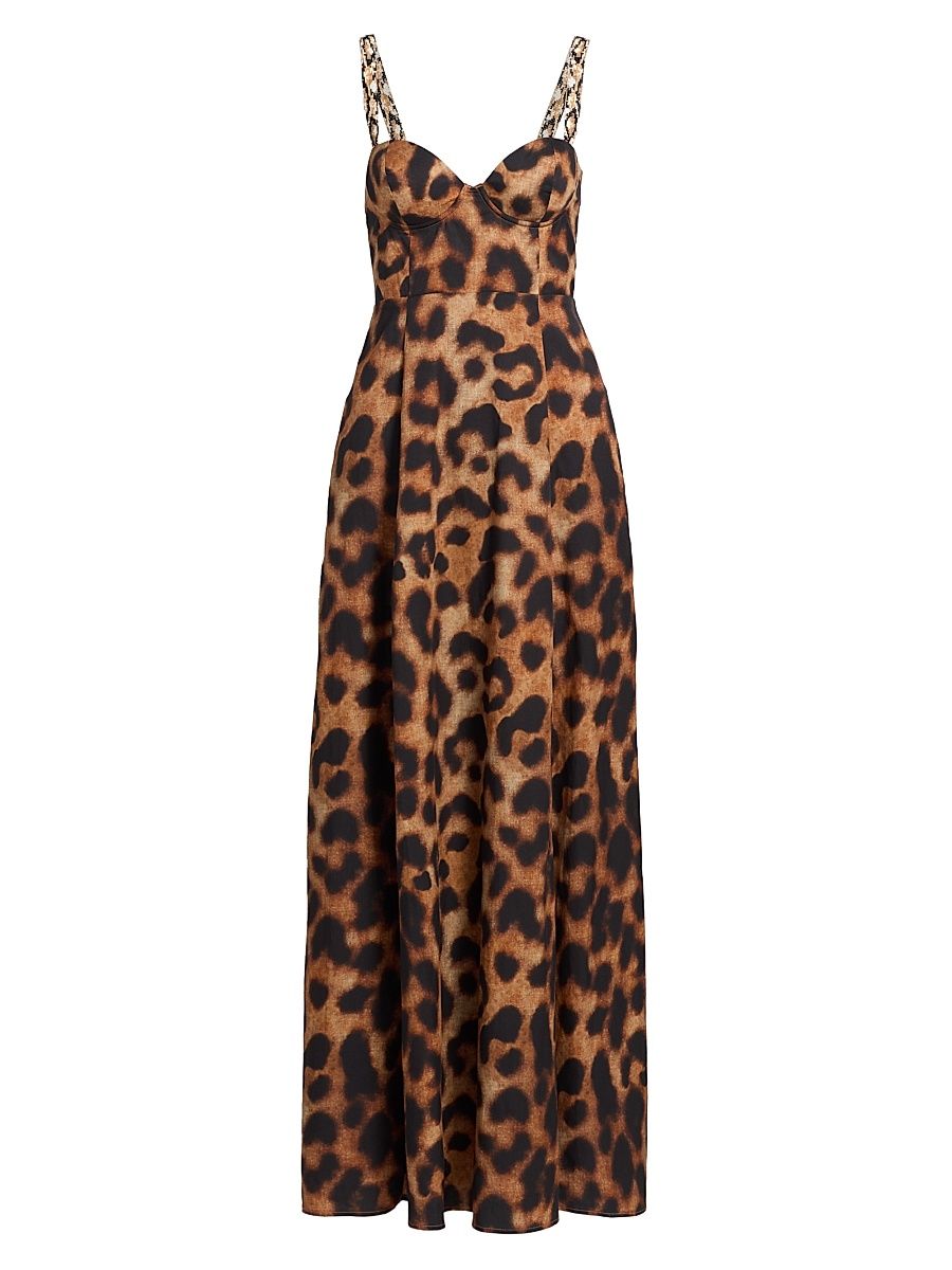 Women's Sutton Leopard Bustier Gown - Tan Black Large Leopard - Size 12