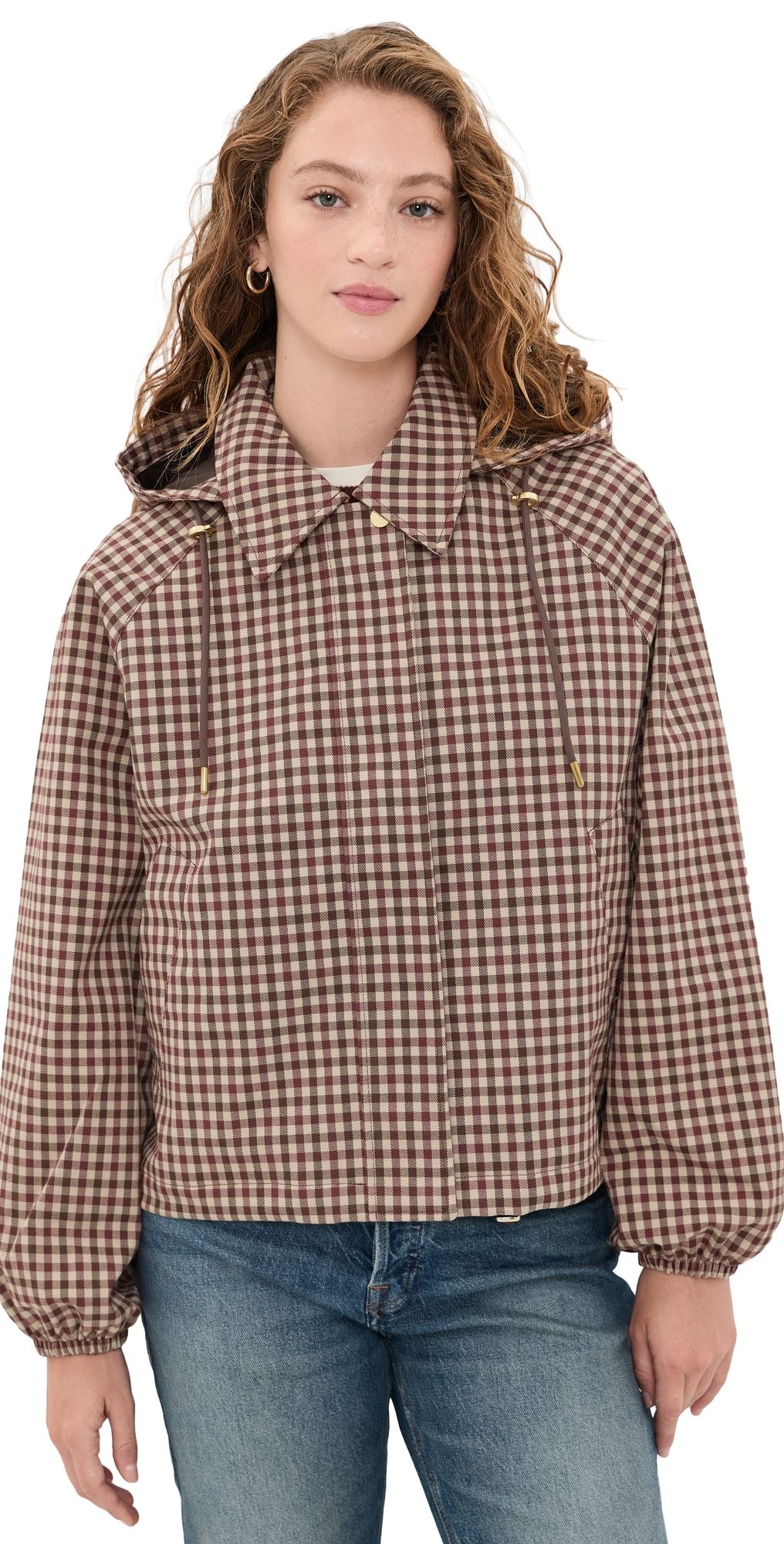 Barbour Audrey Showerproof Jacket Cranberry/Brown Gingham 2