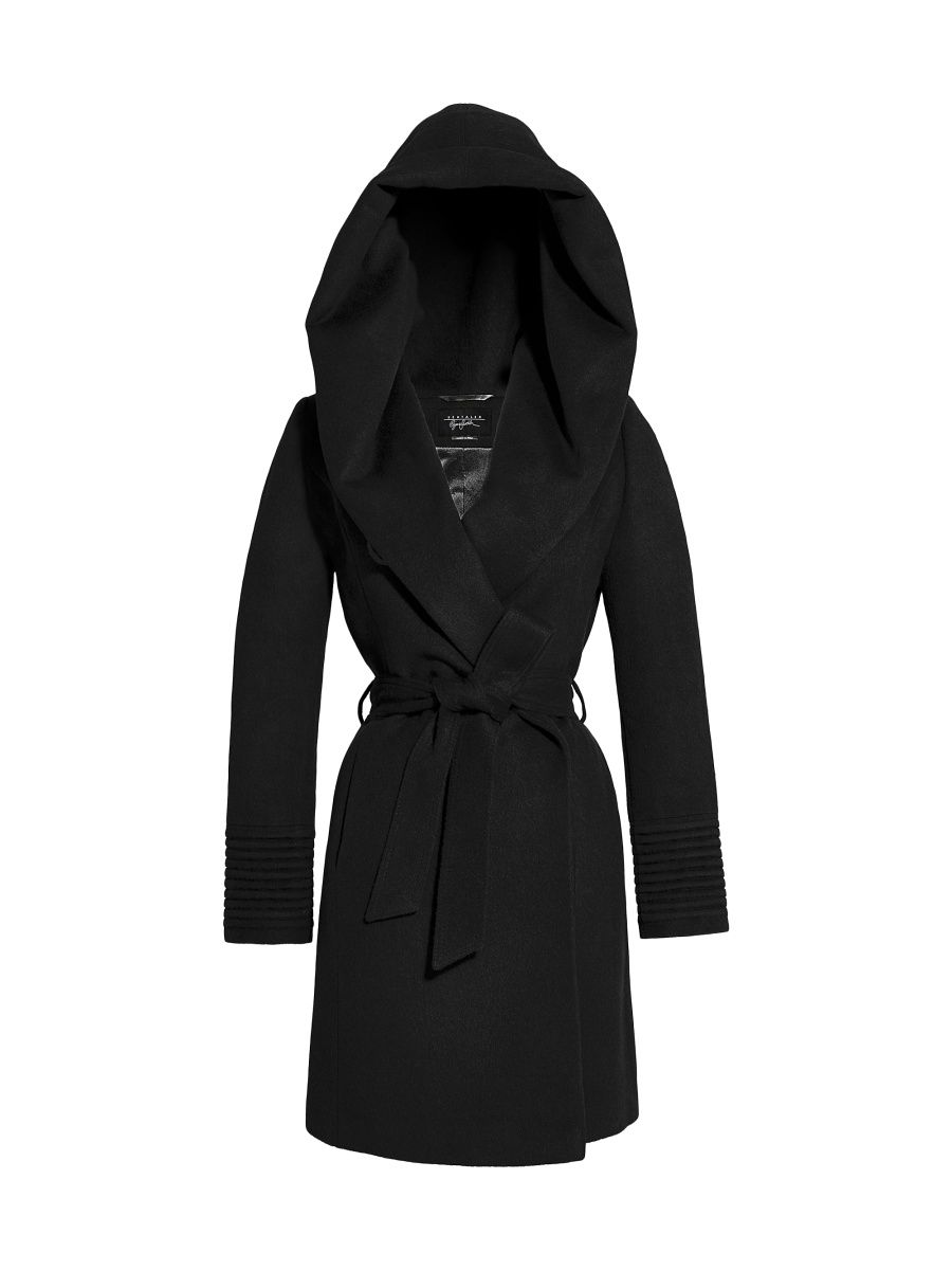 Sentaler Women's Hooded Alpaca Wrap Coat - Black - Size Large