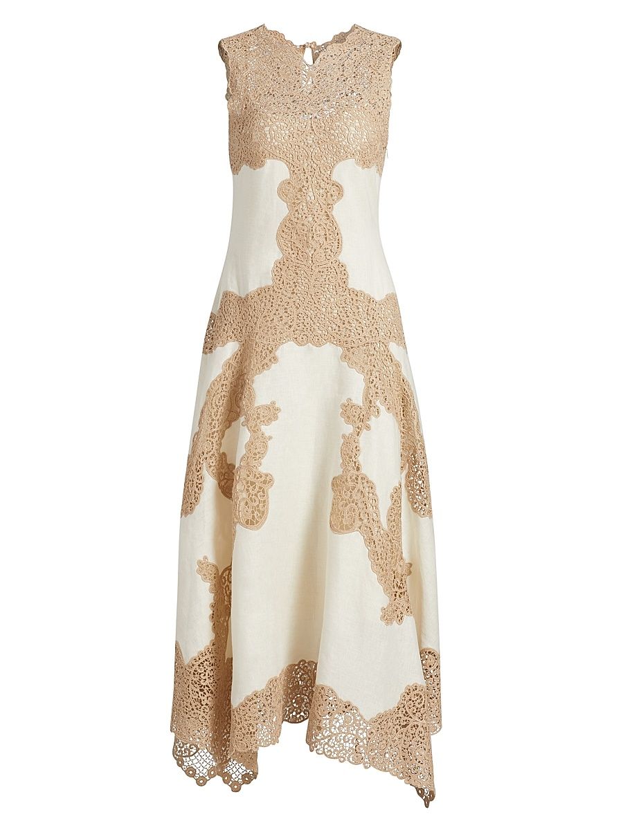 Women's Arlette Sleeveless Linen & Lace Midi-Dress - Travertine - Size 10
