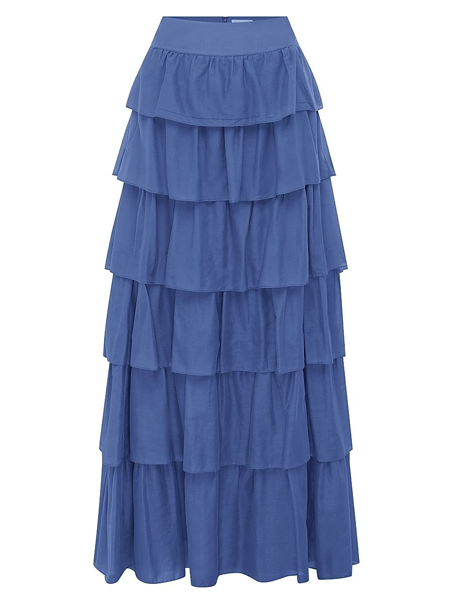 Women's Lou Cotton & Silk Tiered Maxi Skirt - Azul - Size XL