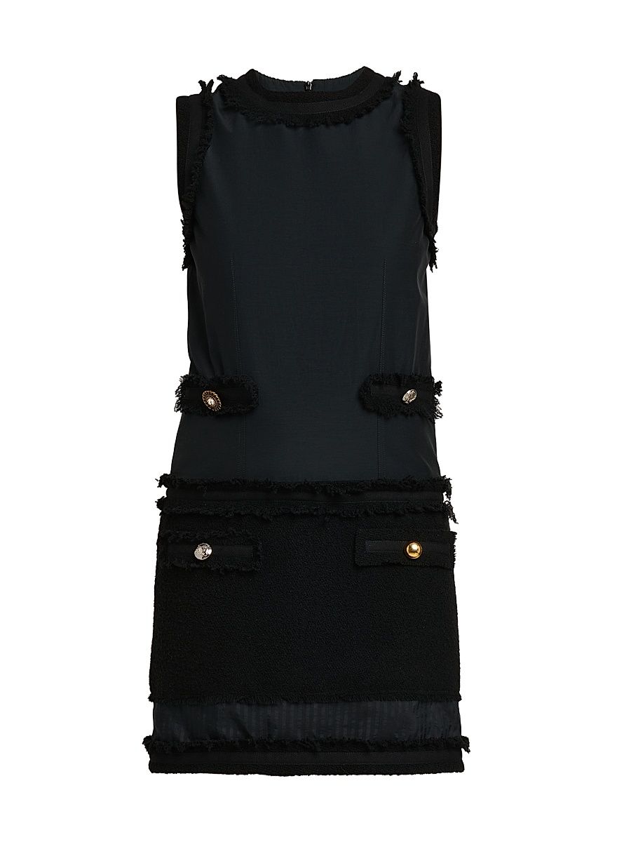 Women's Wool-Blend Shift Dress - Multi Black - Size 14