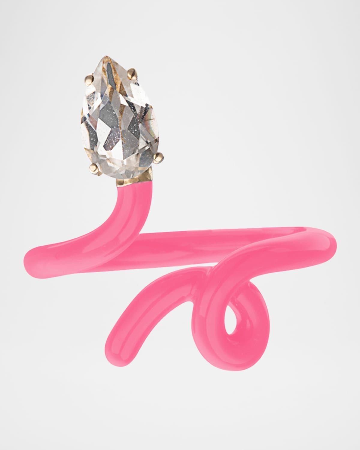 Baby Vine Tendril Statement Ring with Pink Enamel and Rock Crystal