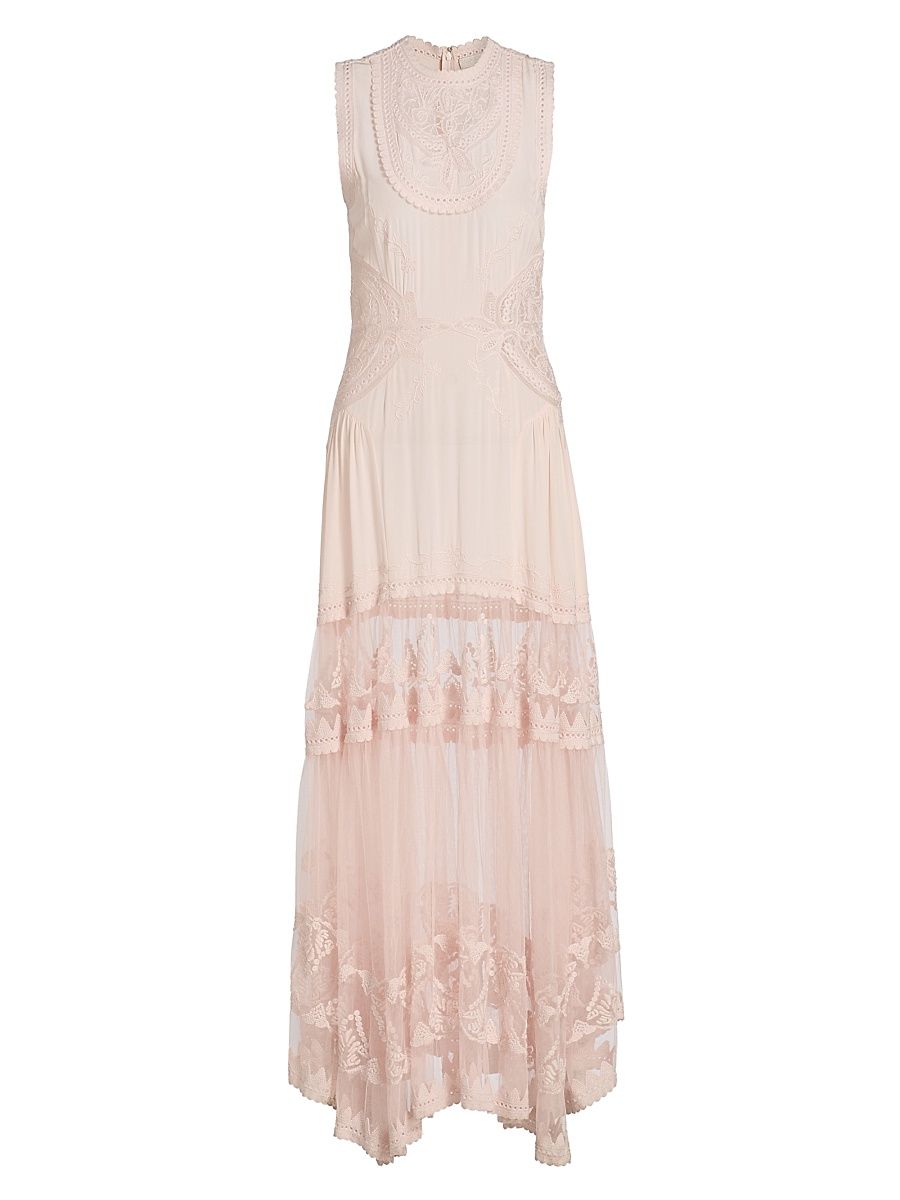 Women's Florence Embroidered Silk & Tulle Maxi Dress - Blush - Size 10