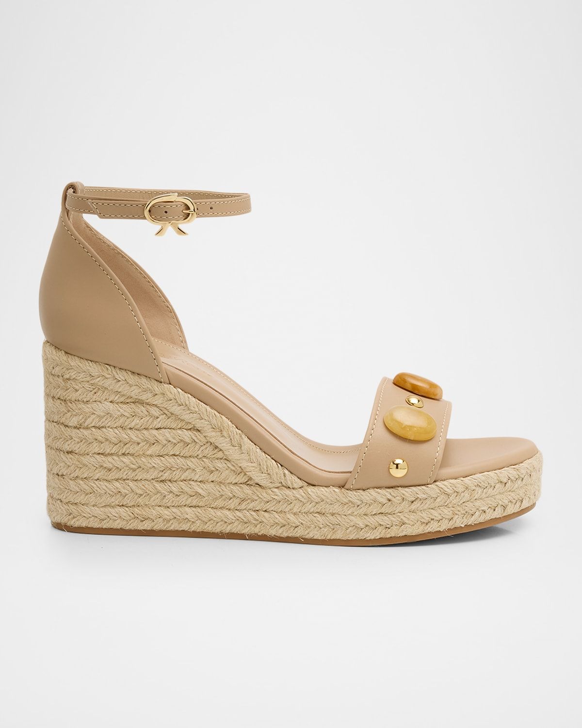 70mm Embellished Leather Espadrille Wedge Sandals