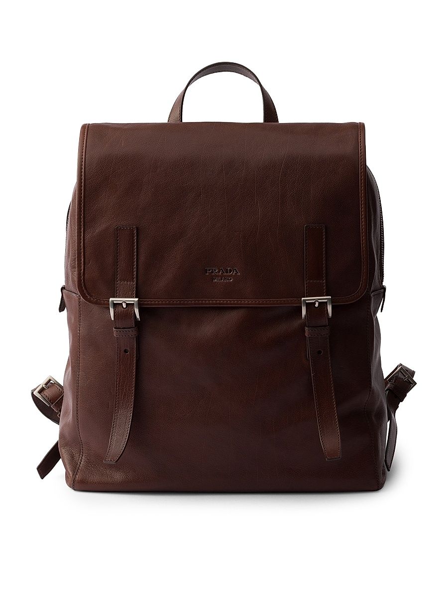 Men's Leather Backpack - Brown