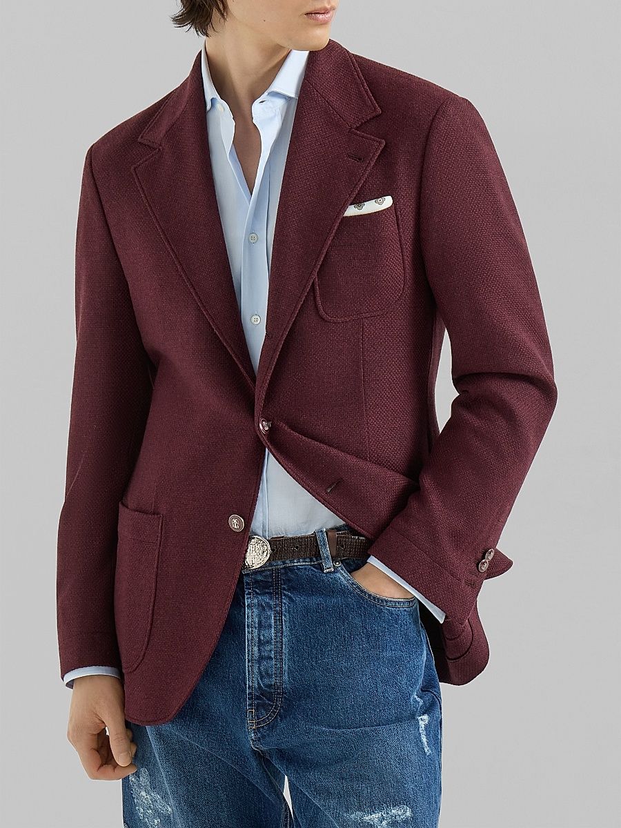 Men's Cashmere Panama Deconstructed Blazer - Burgundy - Size 48