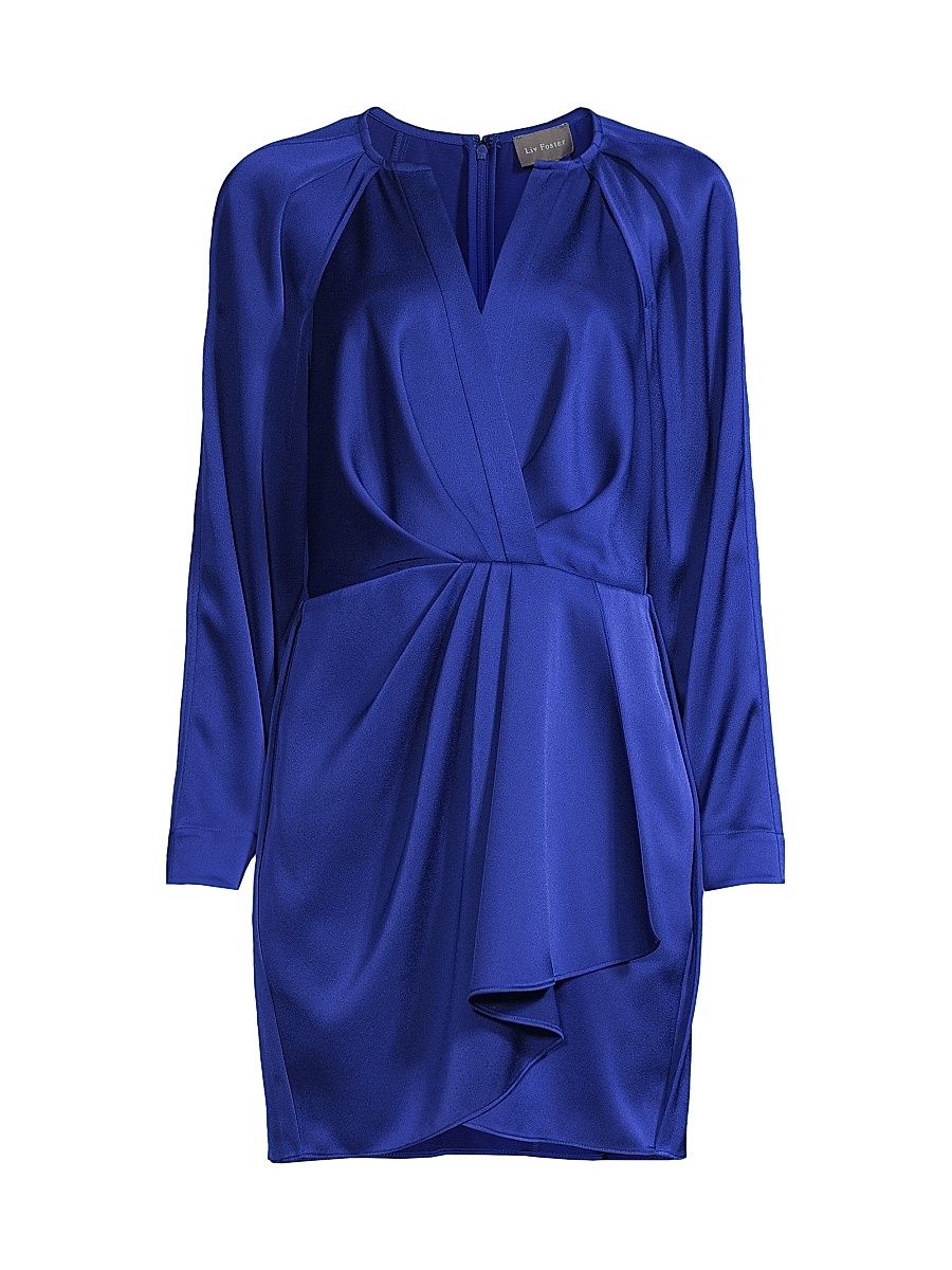 Women's Ruffled Long-Sleeve Satin Minidress - Royal Sapphire - Size 4