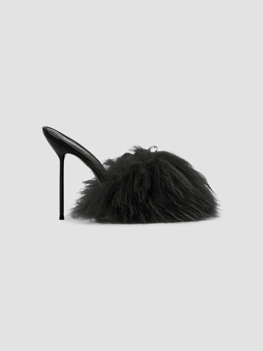 Paris Texas Women's Lidia 105MM Shearling & Leather Mules - Black - Size 10