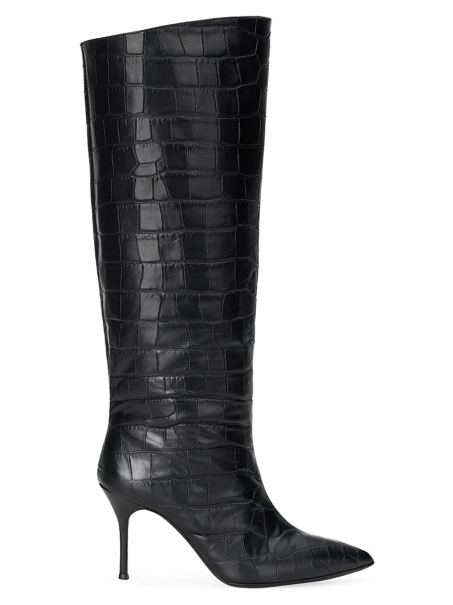 Women's Sebastian 90MM Croc-Embossed Leather Boots - Black Croc - Size 9
