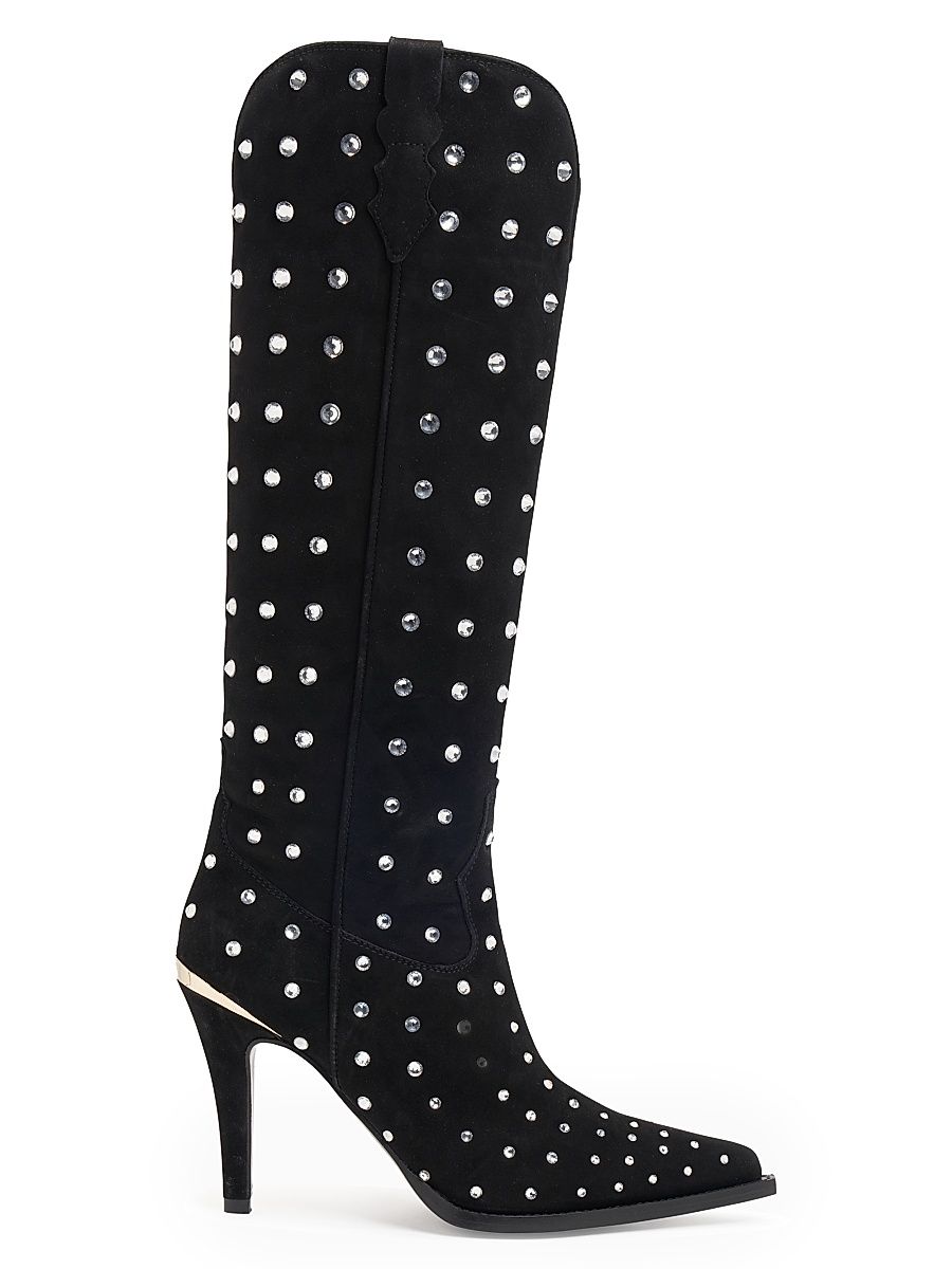 Women's Dublin 95MM Embellished Suede Knee-High Boots - Nero - Size 11