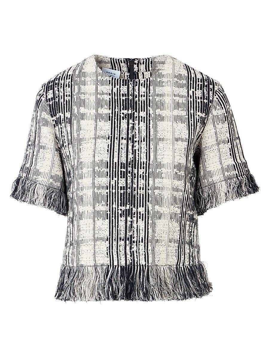 Women's Raw Cotton Tweed Boxy Blouse - Black Ivory - Size 14